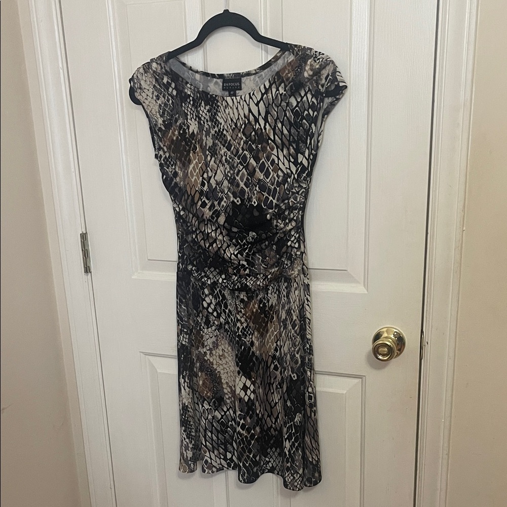 Enfocus Studio Black and Brown Snake Print Midi Dress
